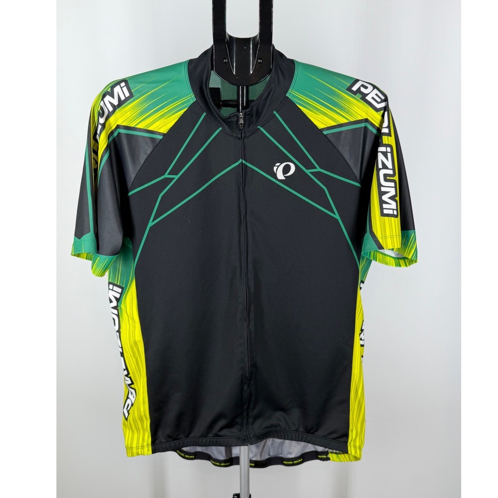 Pearl Izumi Elite Cycling Jersey Mens XXL Black Green Yellow Full Zip